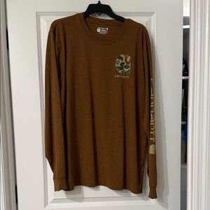 Carhartt Brown Long Sleeve Crew with Camo Logo